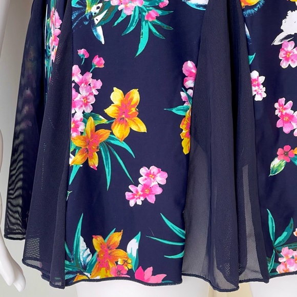 Shore Shapes Swim Dress Active Control Technology Blue Floral Print Stretch - Picture 7 of 14